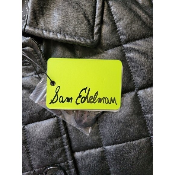 SAM Edelman Faux Leather Box Quilted Shacket Coat Black Size Medium - Picture 7 of 8